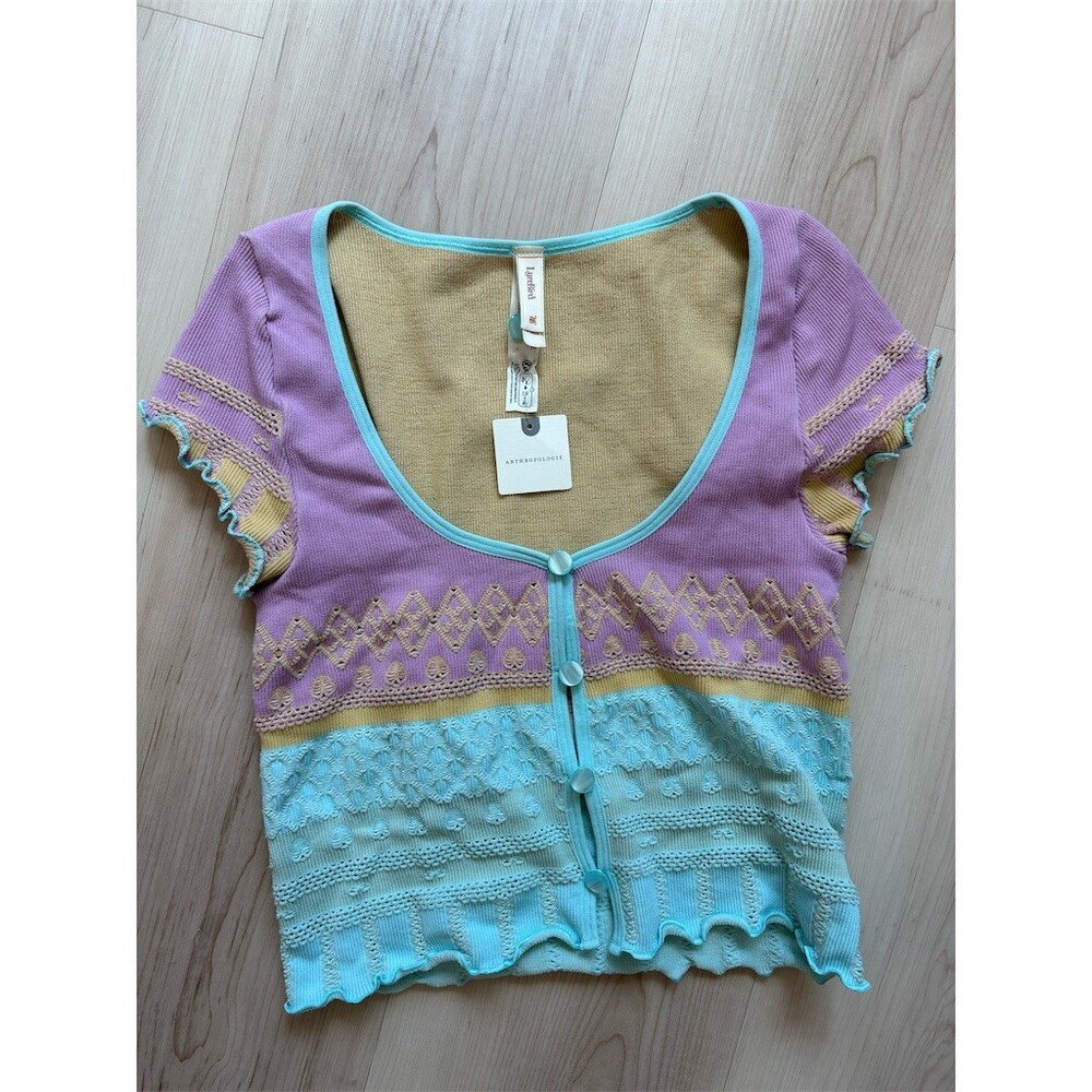 Anthropologie LyreBird Cardigan Sweater Womens S/M Purple Blue Cropped